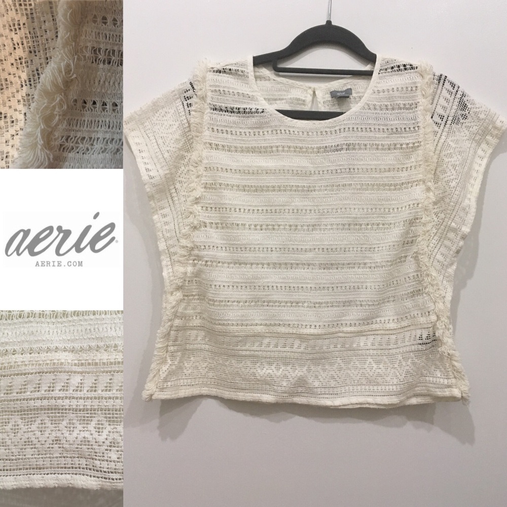 NWT AERIE CREAM CROCHET TOP W/ FRINGE. SIZE S